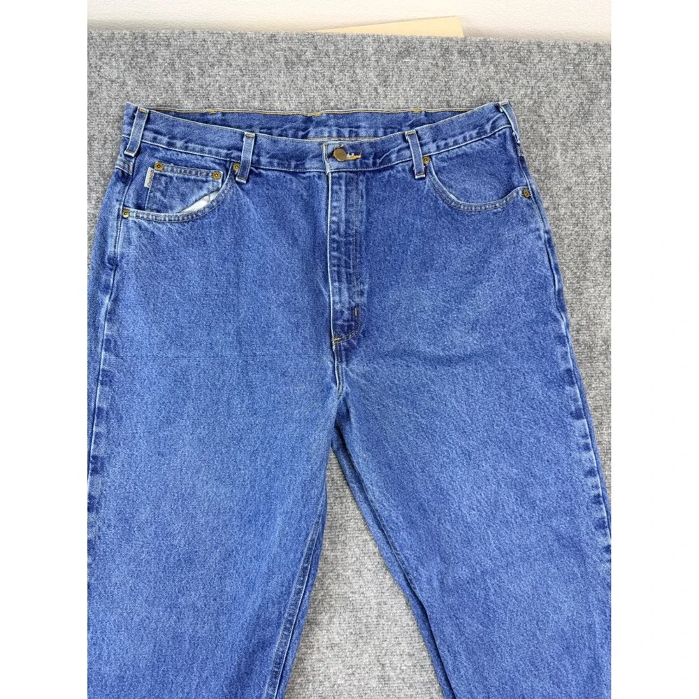 Carhartt B17 DST Relaxed Fit Jeans Mens 40x34 Blue Denim Custom Cut Raw Hem 28in